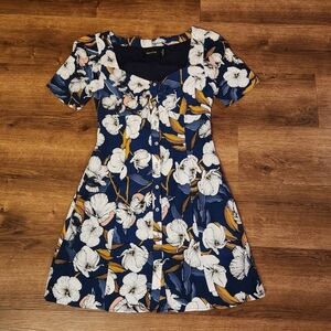 MINKPINK Pacifico Tea Navy Blue Floral Print Dress